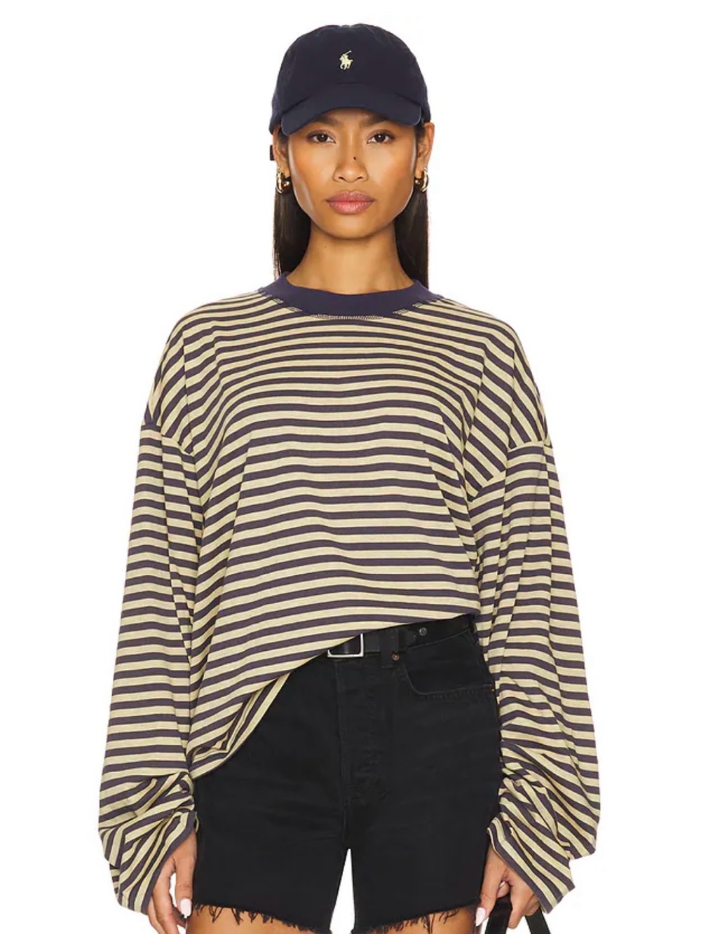 LIONESS Navy & Beige Striped Long Sleeve